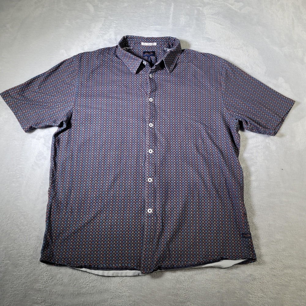 Good Man Brand Shirt Mens Large Blue Geometric Short Sleeve Button Up Stretch